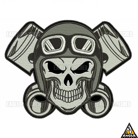 Patch Bordado Caveira Motociclista