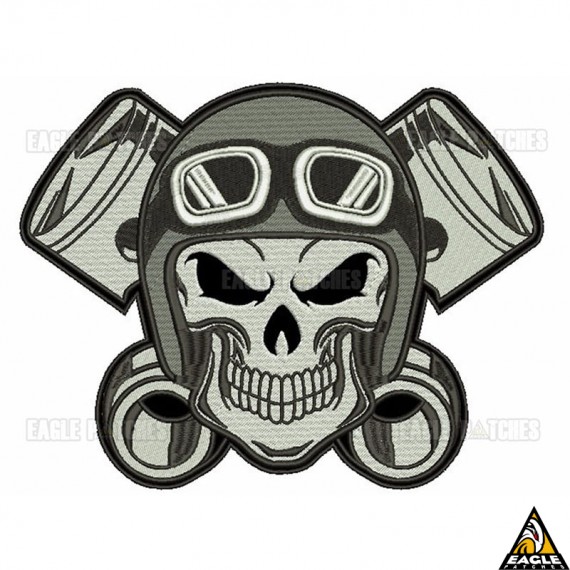 Patch Bordado Caveira Motociclista