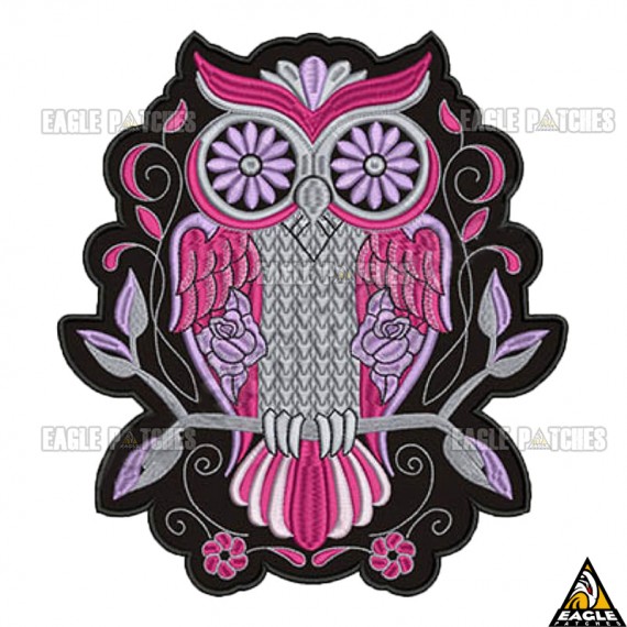 Patch Bordado Coruja Rosa 14 x 17 cm
