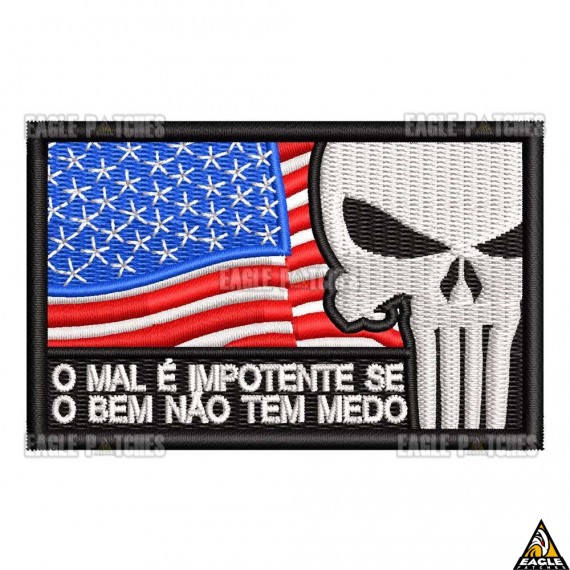 Patch Bordado EUA Punisher - O mal é impotente se o bem não tem medo